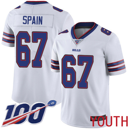 Youth Buffalo Bills 67 Quinton Spain White Vapor Untouchable Limited Player 100th Season NFL Jersey